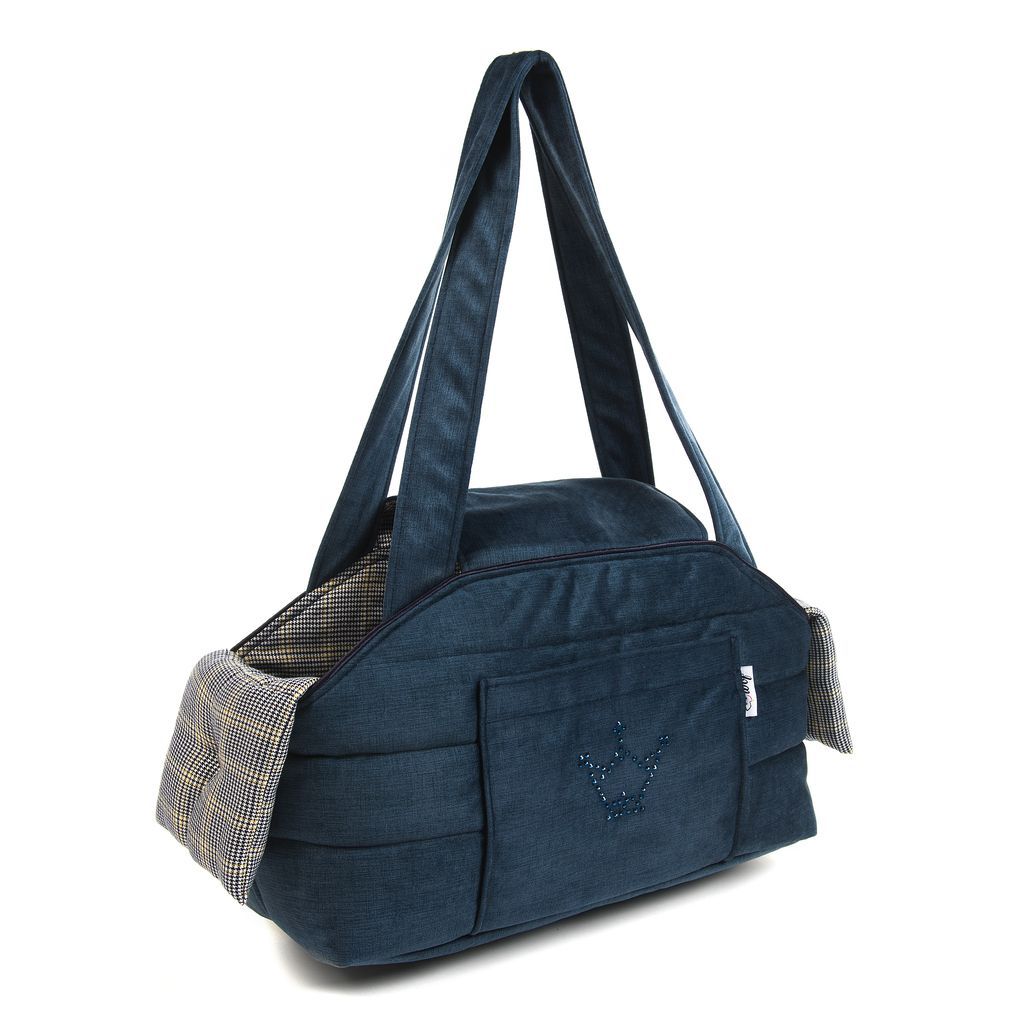 comprar bolso perro abierto azul turquesa oscuro interior pata gallo corona delante comprar bolso perro abierto azul turquesa oscuro interior pata gallo corona delante