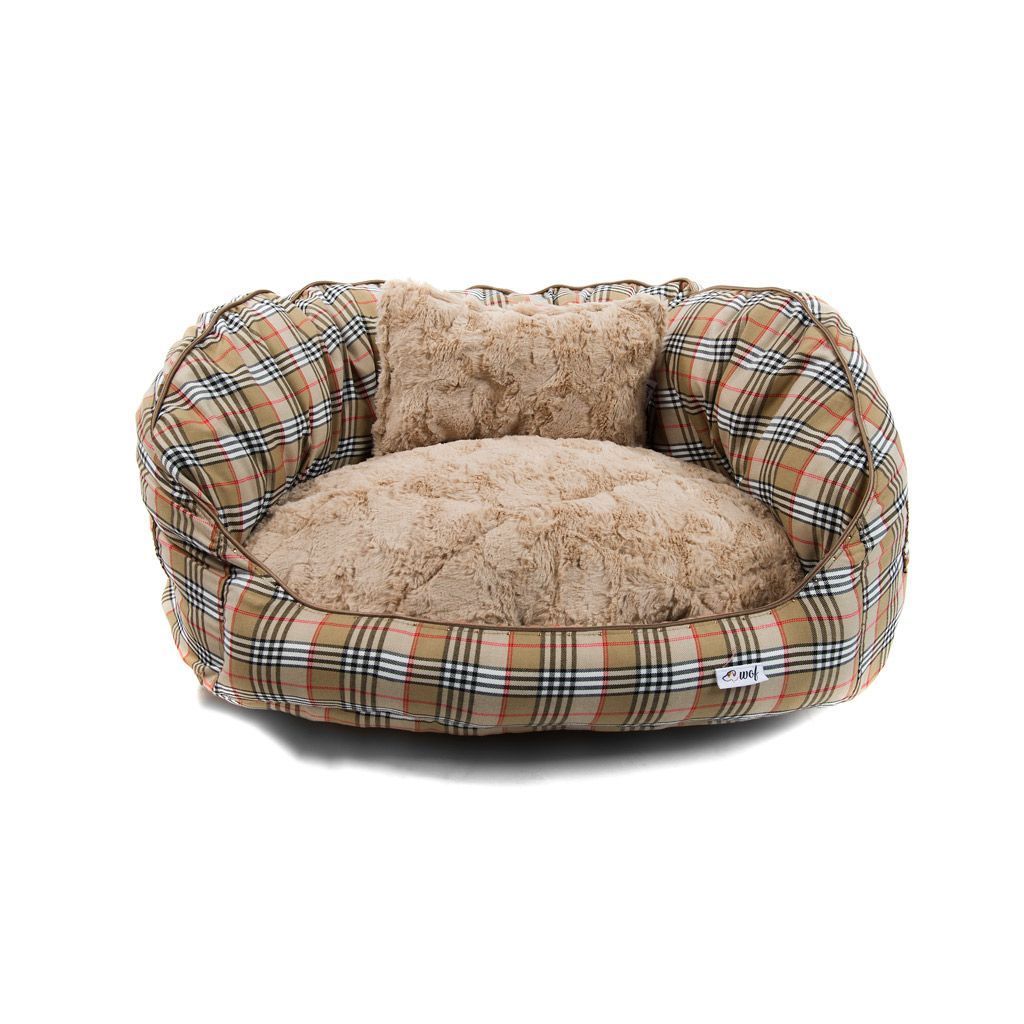 cama oval cuadros beige cojin beige pelo corto cama oval cuadros beige cojin beige pelo corto