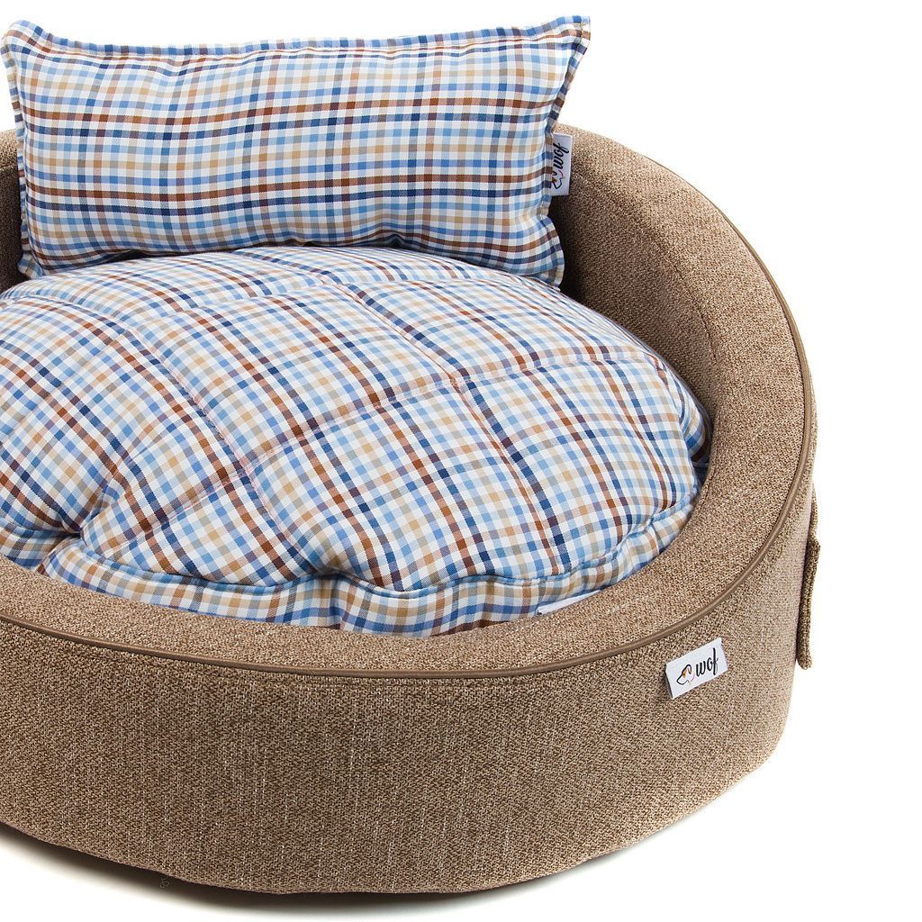 comprar cama rouni marron jaspeado cojin cuadros azul y beige detalle comprar cama rouni marron jaspeado cojin cuadros azul y beige detalle