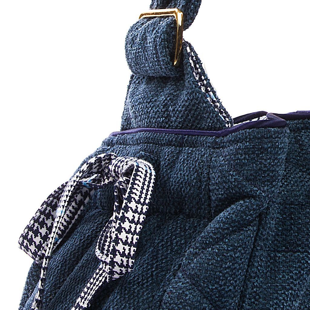 Bolso bandolera azul jaspeado con interior en pata de gallo azul lado detalle 1 Bolso bandolera azul jaspeado con interior en pata de gallo azul lado detalle 1