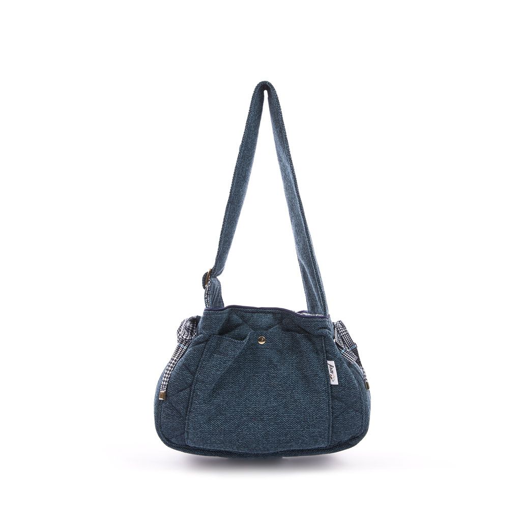Bolso bandolera azul jaspeado con interior en pata de gallo azul Bolso bandolera azul jaspeado con interior en pata de gallo azul