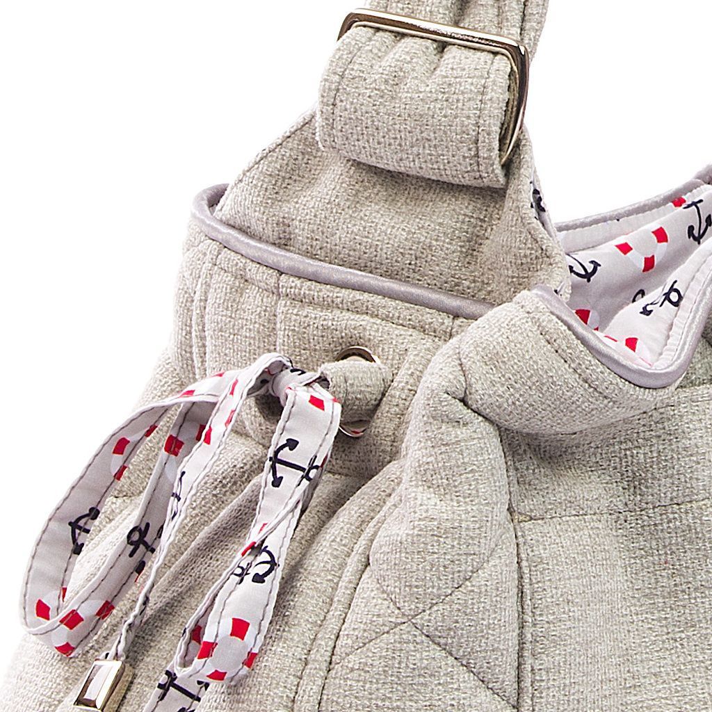 Bolso bandolera gris interior blanco con anclas y puntos rojos detalle 1 Bolso bandolera gris interior blanco con anclas y puntos rojos detalle 1