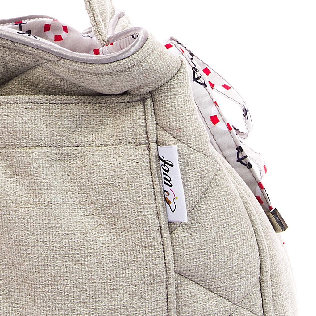 Bolso bandolera gris interior blanco con anclas y puntos rojos detalle 2 Bolso bandolera gris interior blanco con anclas y puntos rojos detalle 2