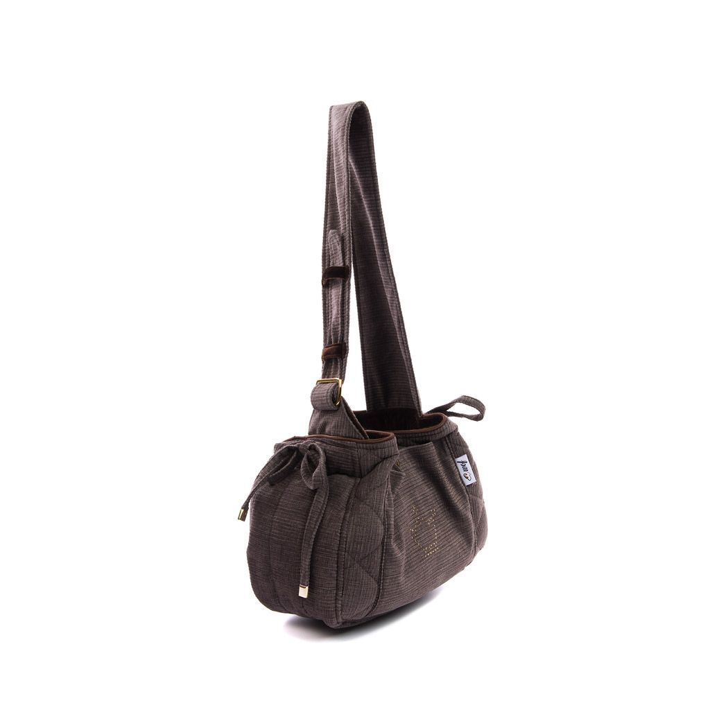 Bolso bandolera marrón jaspeado con terciopelo marrón chocolate lado Bolso bandolera marrón jaspeado con terciopelo marrón chocolate lado