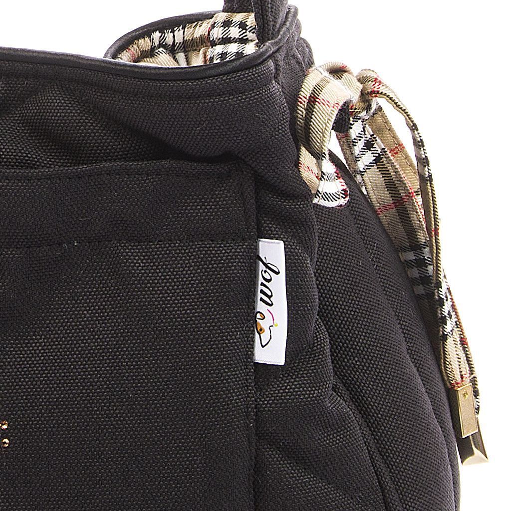 Bolso bandolera negro interior cuadros beige detalle 2 Bolso bandolera negro interior cuadros beige detalle 2