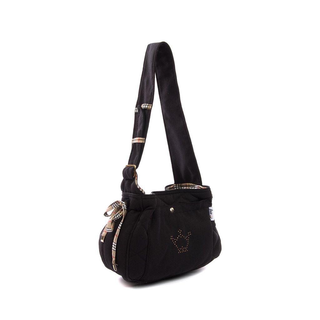 Bolso bandolera negro interior cuadros beige lado Bolso bandolera negro interior cuadros beige lado