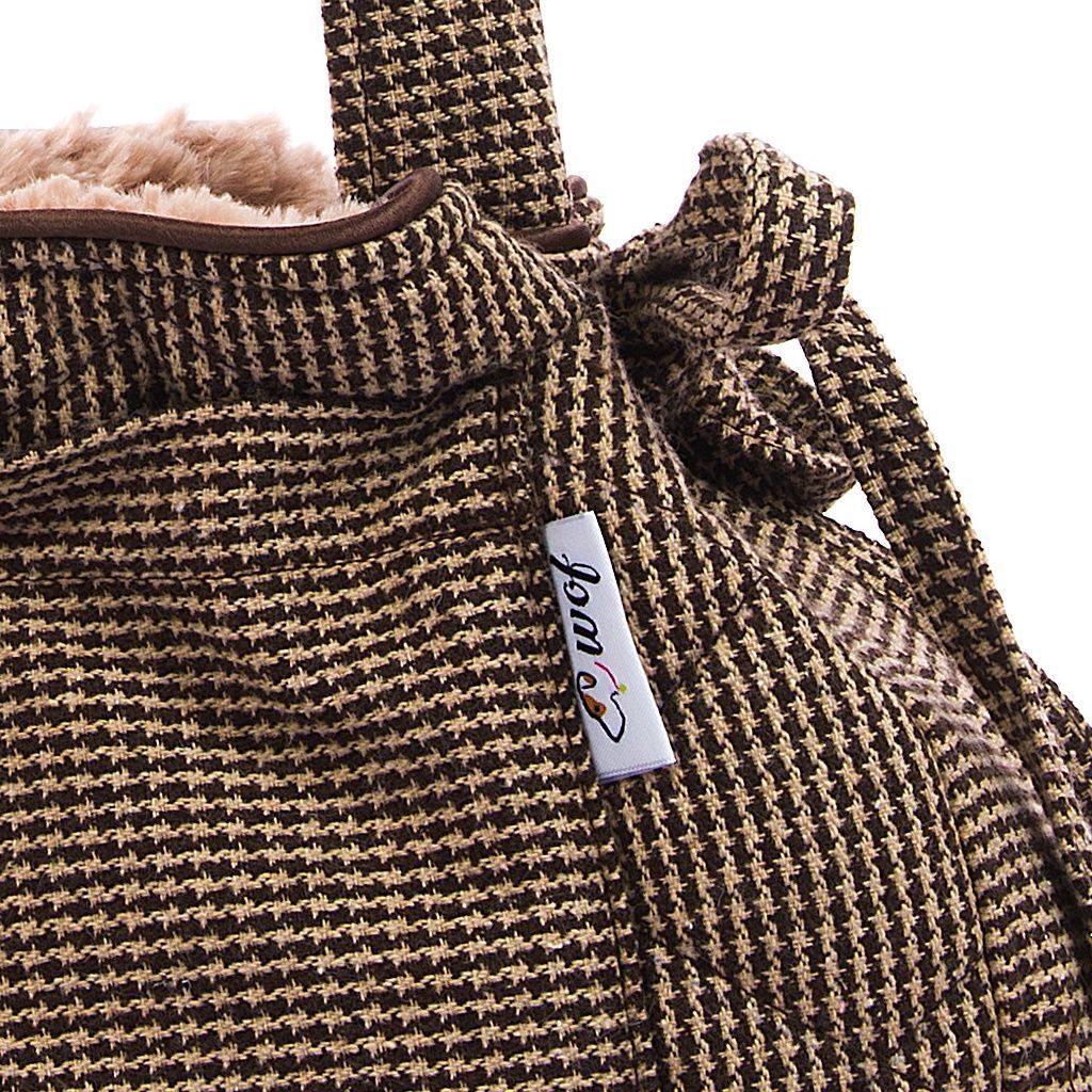 Bolso bandolera pata de gallo marron y beige interior beige pelo corto detalle 2 Bolso bandolera pata de gallo marron y beige interior beige pelo corto detalle 2