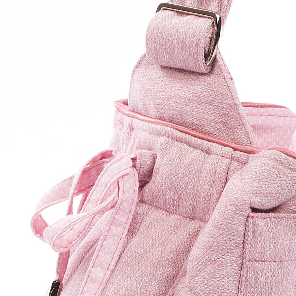 Bolso bandolera rosa interior lunares blancos lado detalle 1 Bolso bandolera rosa interior lunares blancos lado detalle 1