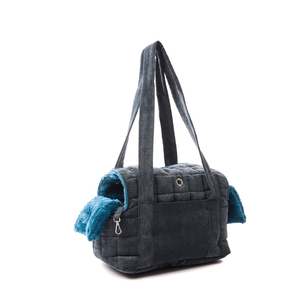 Bolso de doble tapa azul forro azul pelo corto lado Bolso de doble tapa azul forro azul pelo corto lado