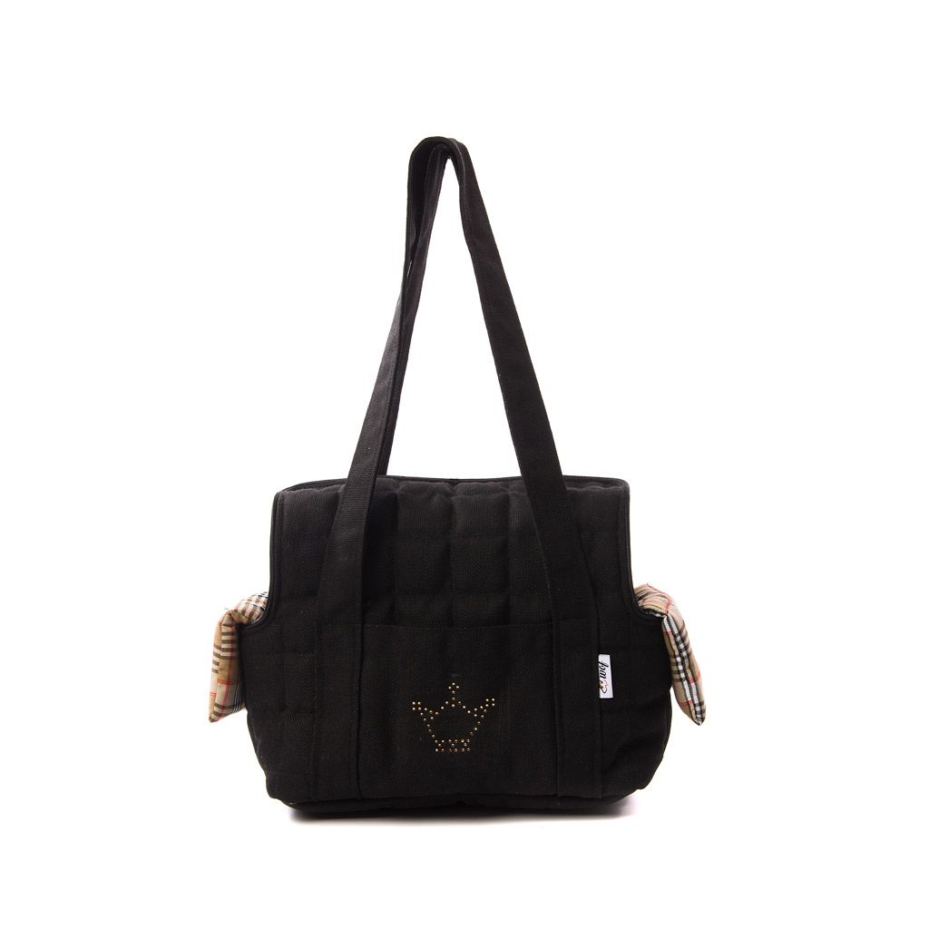 Bolso de doble tapa negro forro cuadros beige Bolso de doble tapa negro forro cuadros beige
