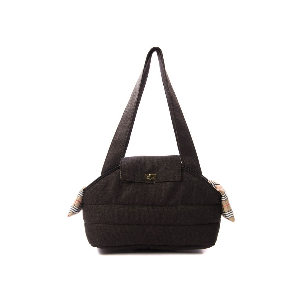 bolso tapeta negro con interior cuadros beige bolso tapeta negro con interior cuadros beige