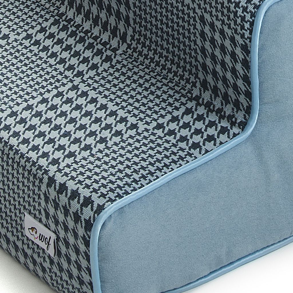 escalera para perro azul bebe con pata de gallo detalle1 escalera para perro azul bebe con pata de gallo detalle1