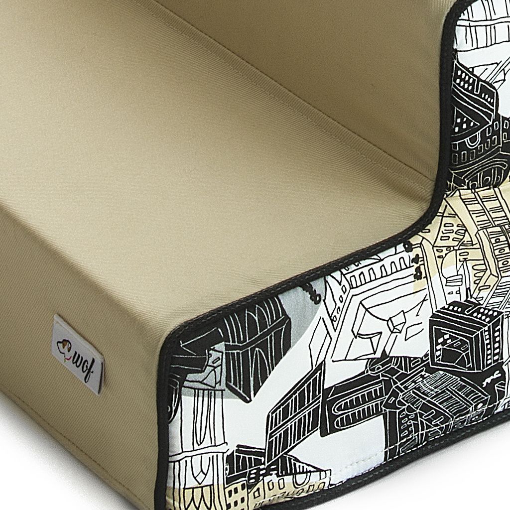 escalera para perro beige y negro con dibujos detalle1 escalera para perro beige y negro con dibujos detalle1