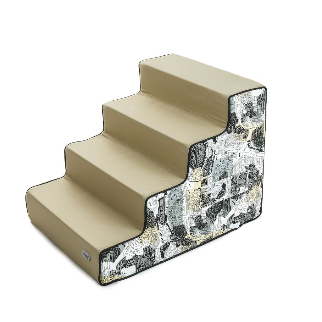 escalera para perro beige y negro con dibujos escalera para perro beige y negro con dibujos