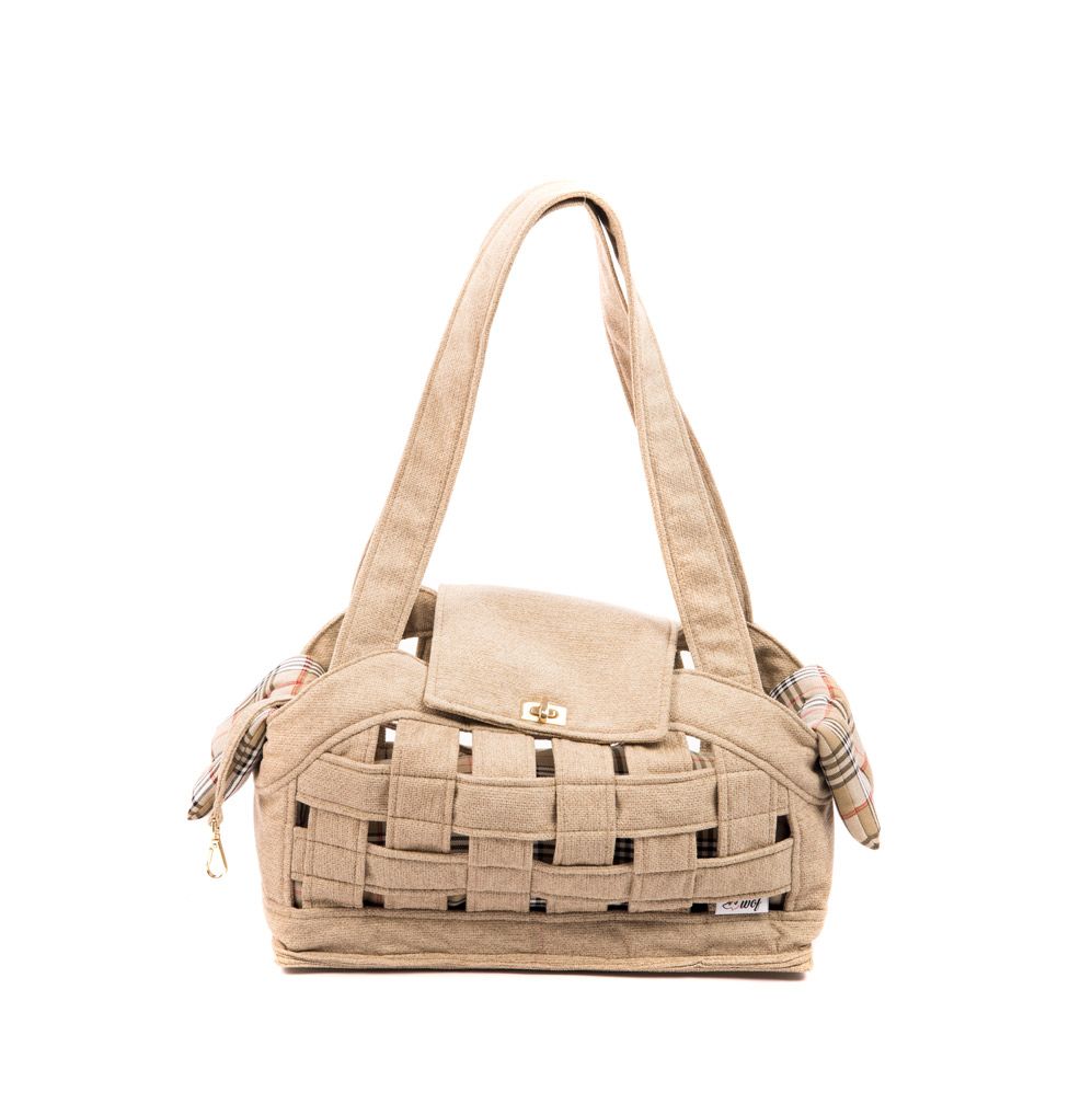bolso rejilla beige forro cuadros beige lineas negras rojas frontal bolso rejilla beige forro cuadros beige lineas negras rojas frontal