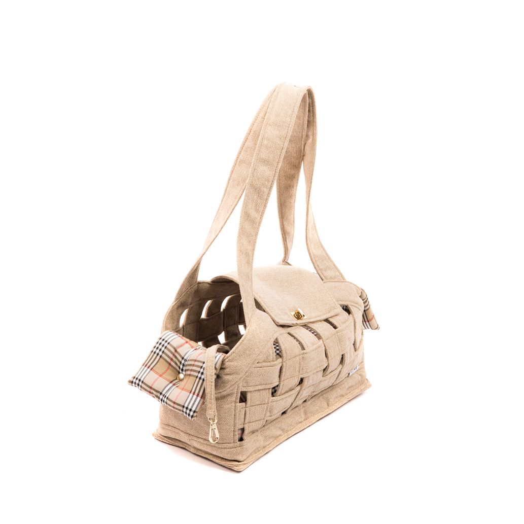 bolso rejilla beige forro cuadros beige lineas negras rojas lateral bolso rejilla beige forro cuadros beige lineas negras rojas lateral