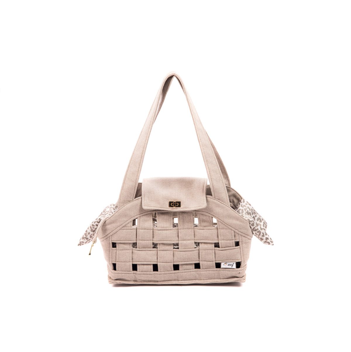 bolso rejilla beige tostado forro animal print frontal bolso rejilla beige tostado forro animal print frontal