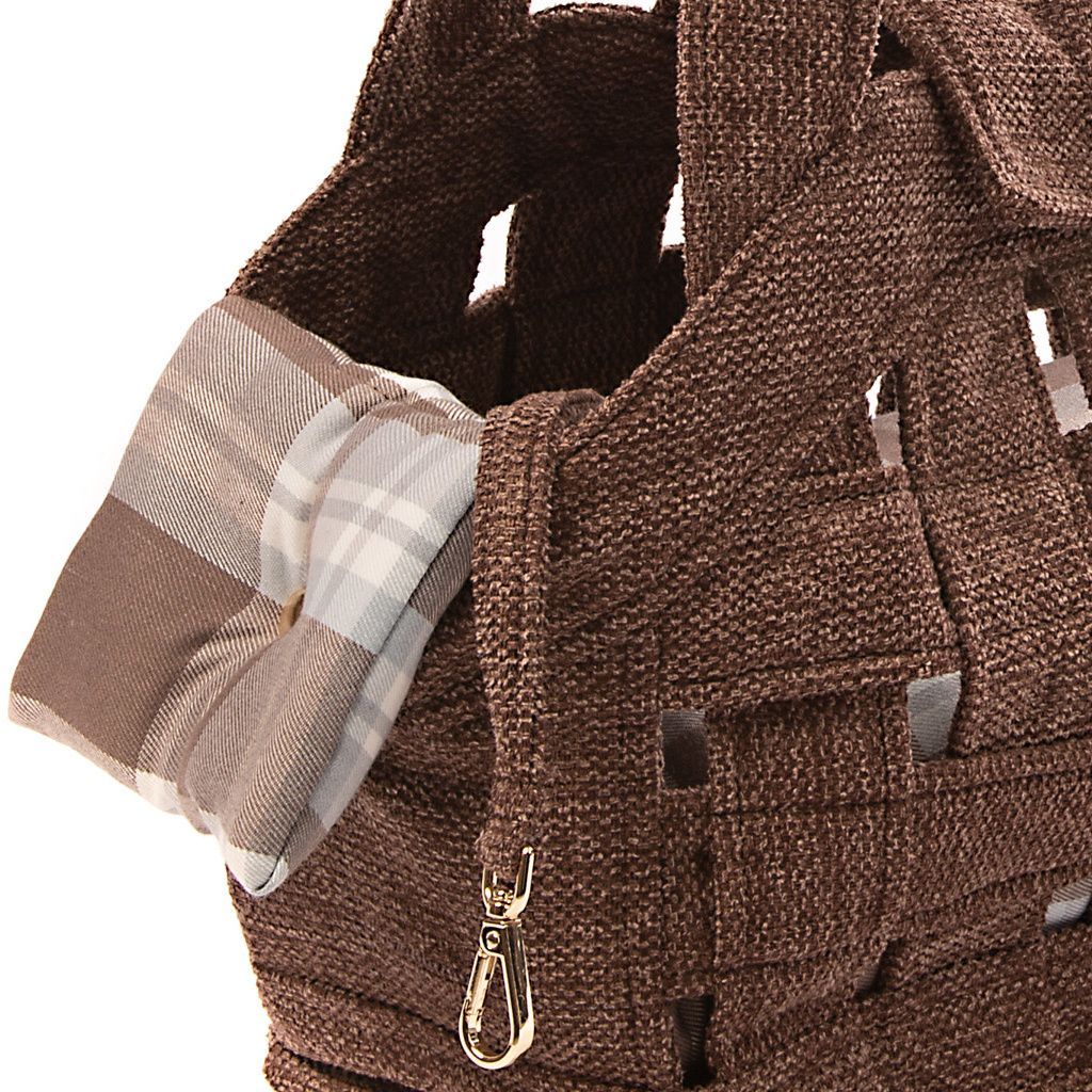 bolso rejilla marron forro cuadros marrones detalle bolso rejilla marron forro cuadros marrones detalle