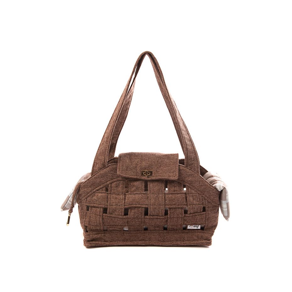 bolso rejilla marron forro cuadros marrones frontal bolso rejilla marron forro cuadros marrones frontal