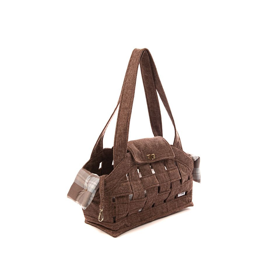 bolso rejilla marron forro cuadros marrones lateral bolso rejilla marron forro cuadros marrones lateral