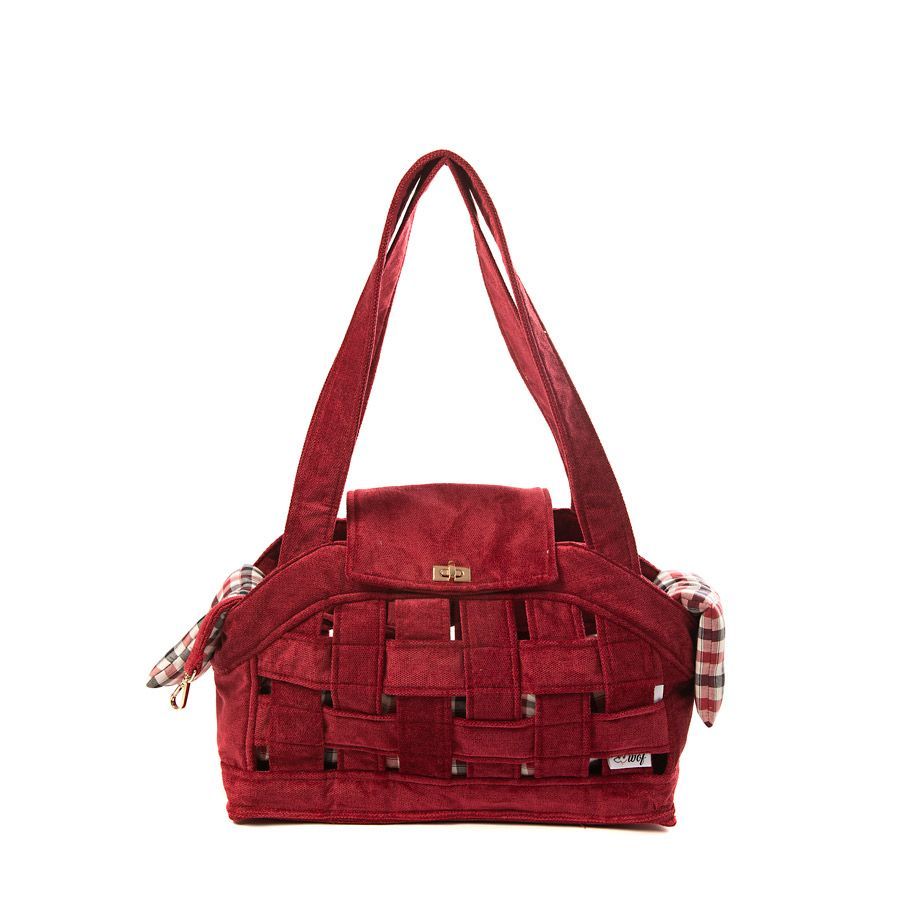 bolso rejilla rojo forro cuadros rojos azules frontal bolso rejilla rojo forro cuadros rojos azules frontal