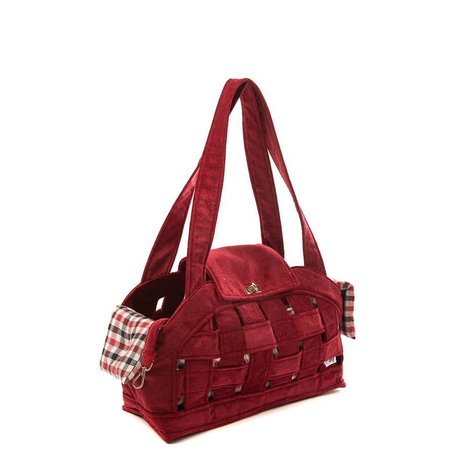 bolso rejilla rojo forro cuadros rojos azules lateral bolso rejilla rojo forro cuadros rojos azules lateral