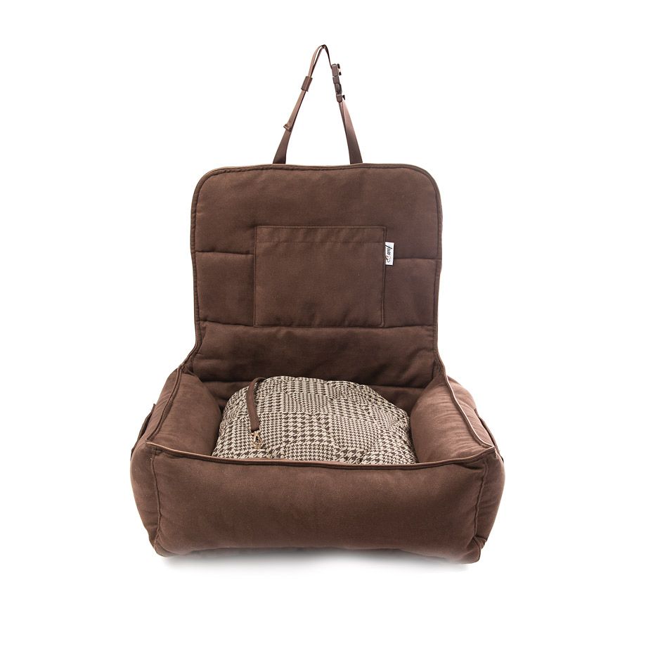 cama para coche marron chocolate cojin pata de gallo cama para coche marron chocolate cojin pata de gallo