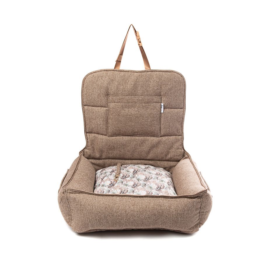 cama para coche marron claro jaspeado cojin motivos florales cama para coche marron claro jaspeado cojin motivos florales