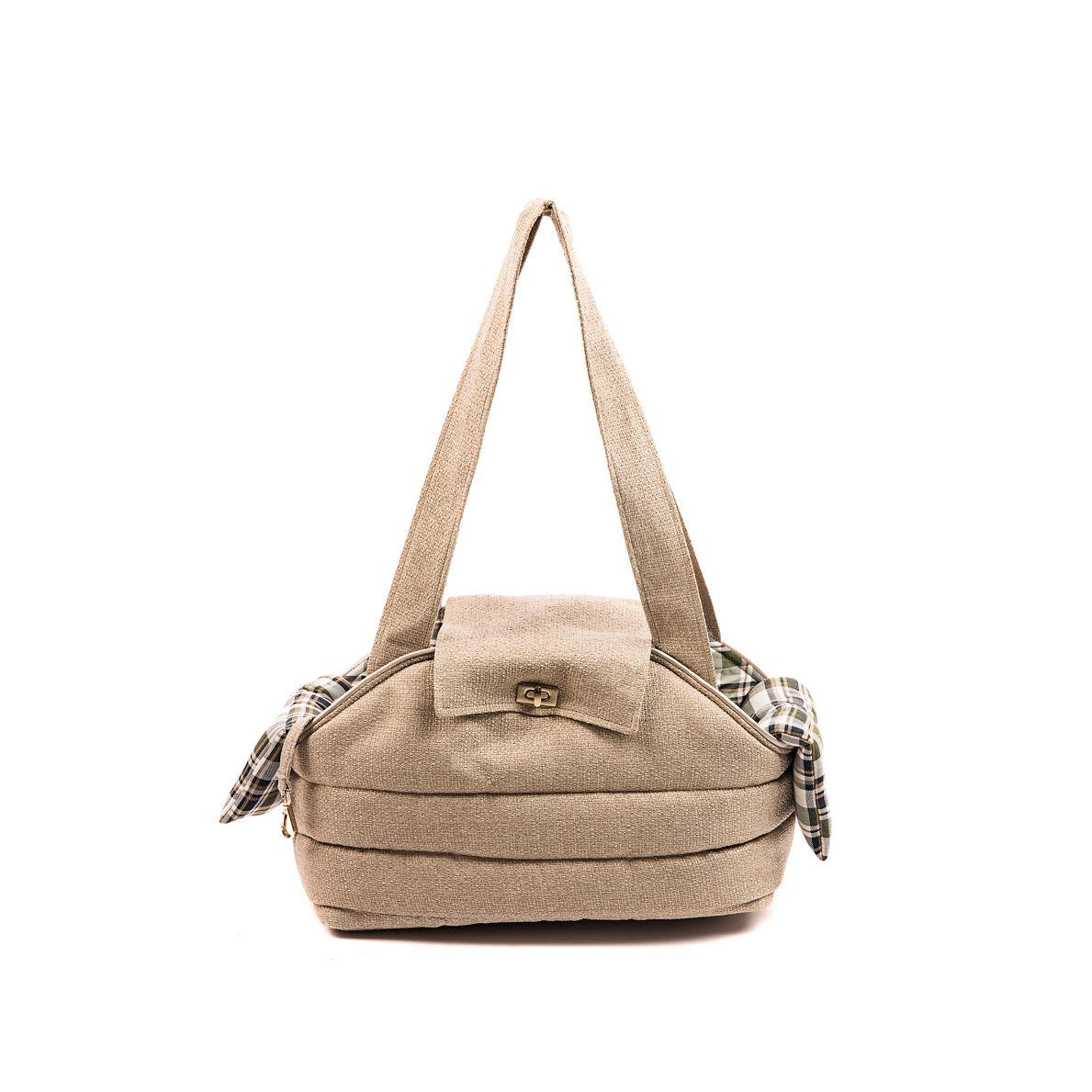 bolso tapeta beige forro a cuadros verdes y beige trasero bolso tapeta beige forro a cuadros verdes y beige trasero