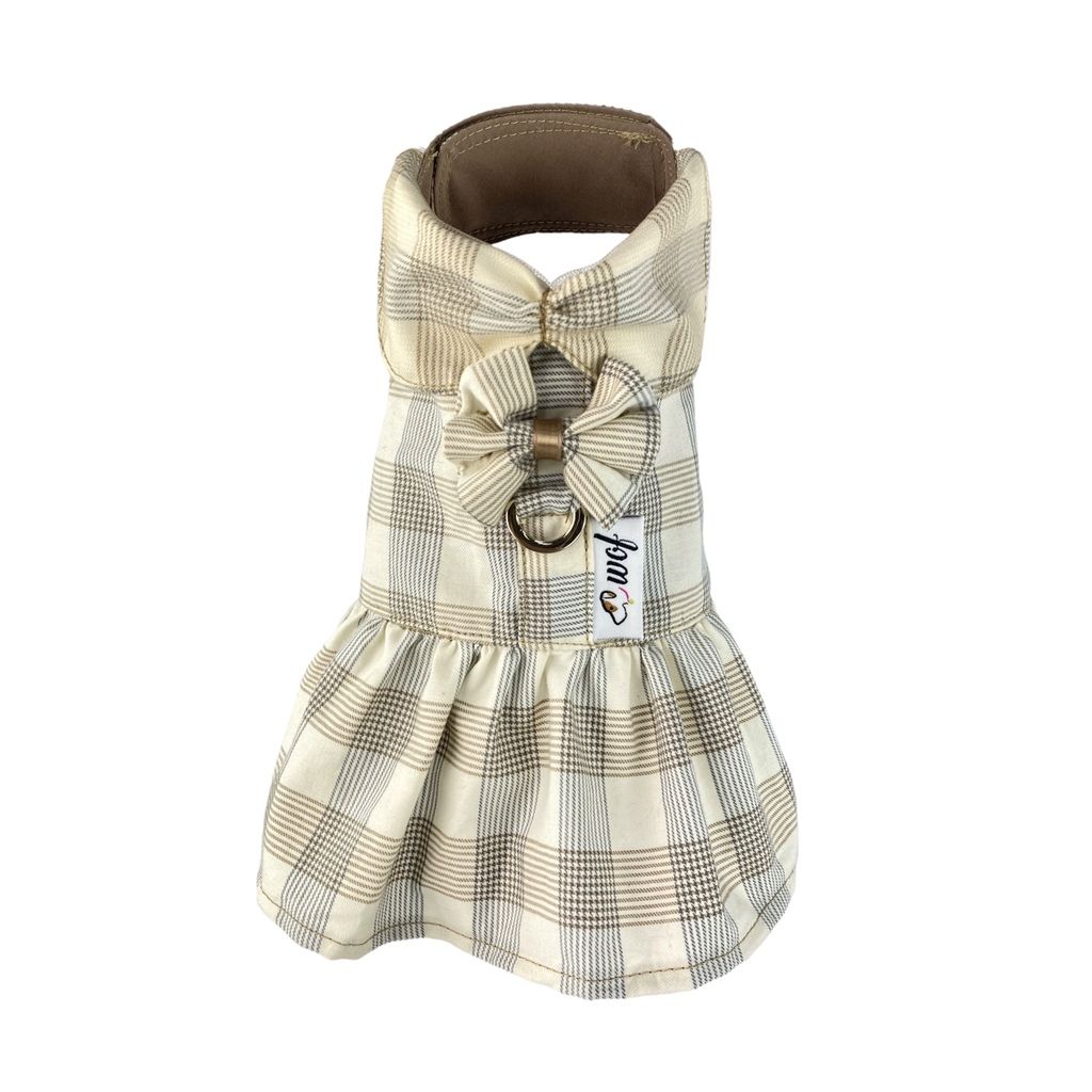 comprar vestido con anilla beige cuadros frontal comprar vestido con anilla beige cuadros frontal