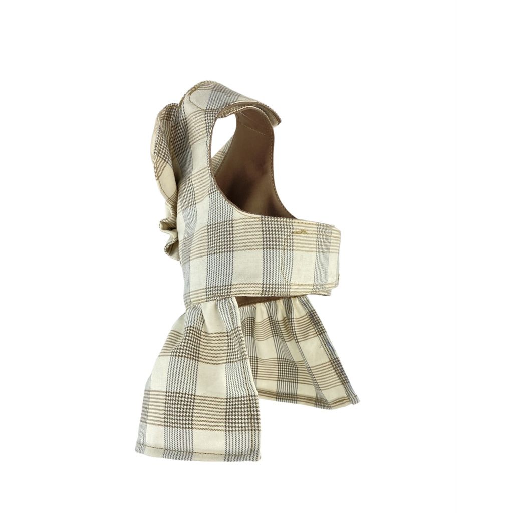 comprar vestido con anilla beige cuadros lateral