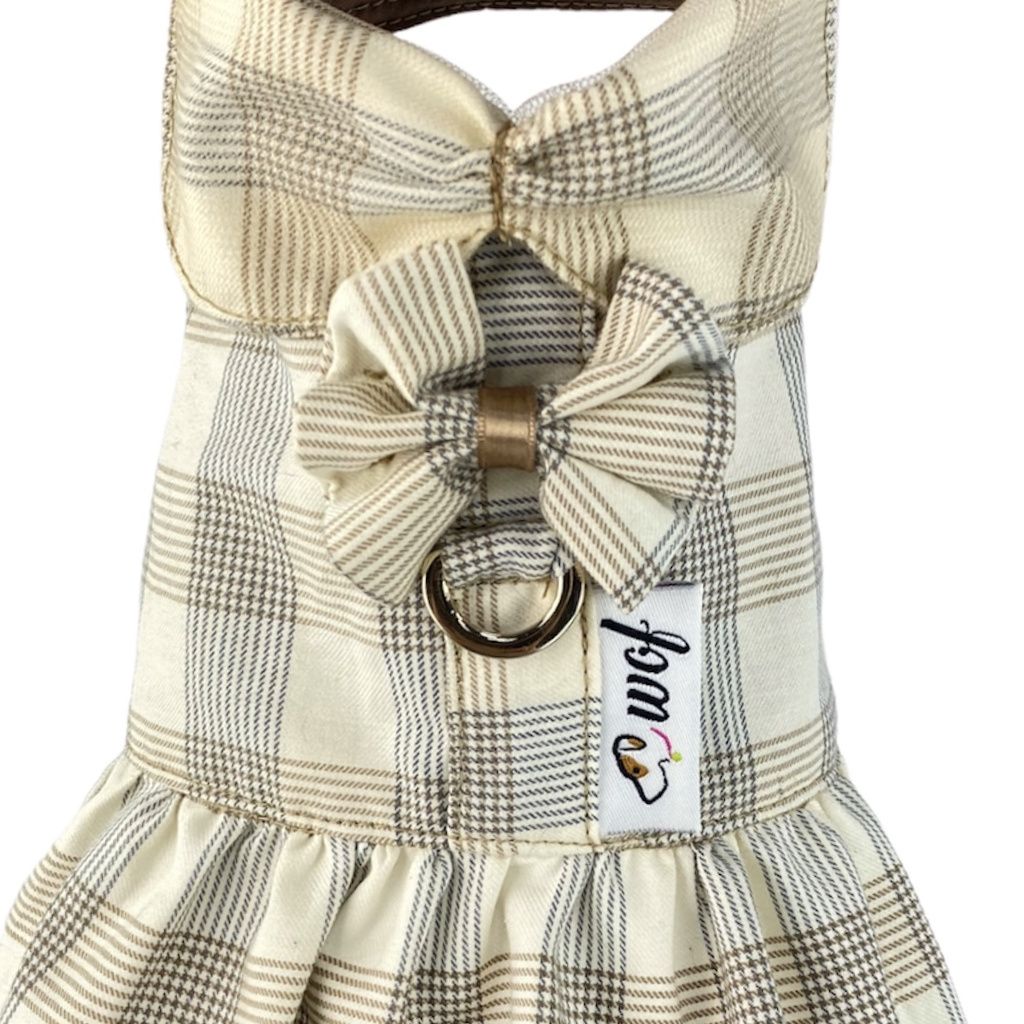 comprar vestido con anilla beige cuadros detalle